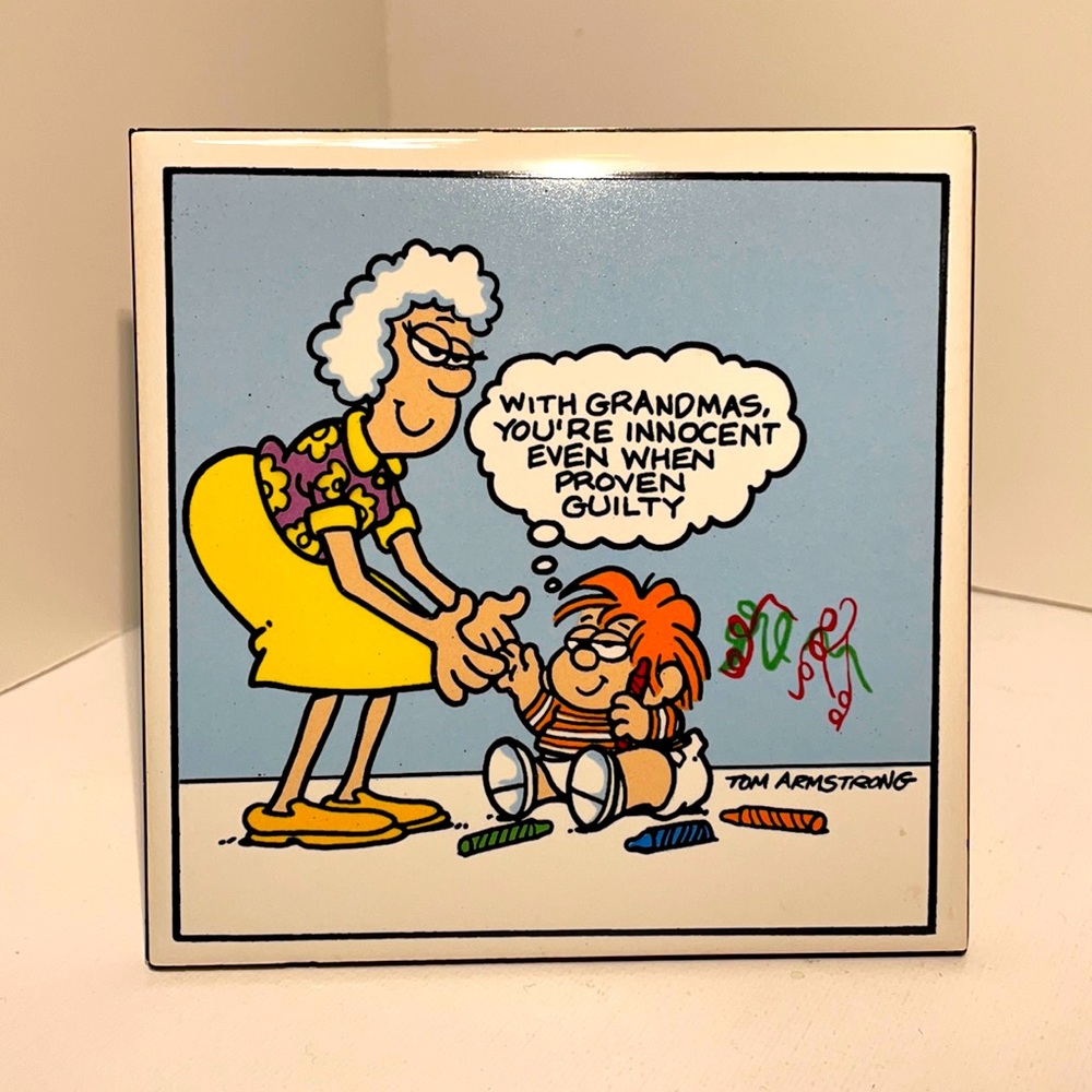 Vintage 1983 "Marvin" Tile  Plaque With built in fold out Stand for display